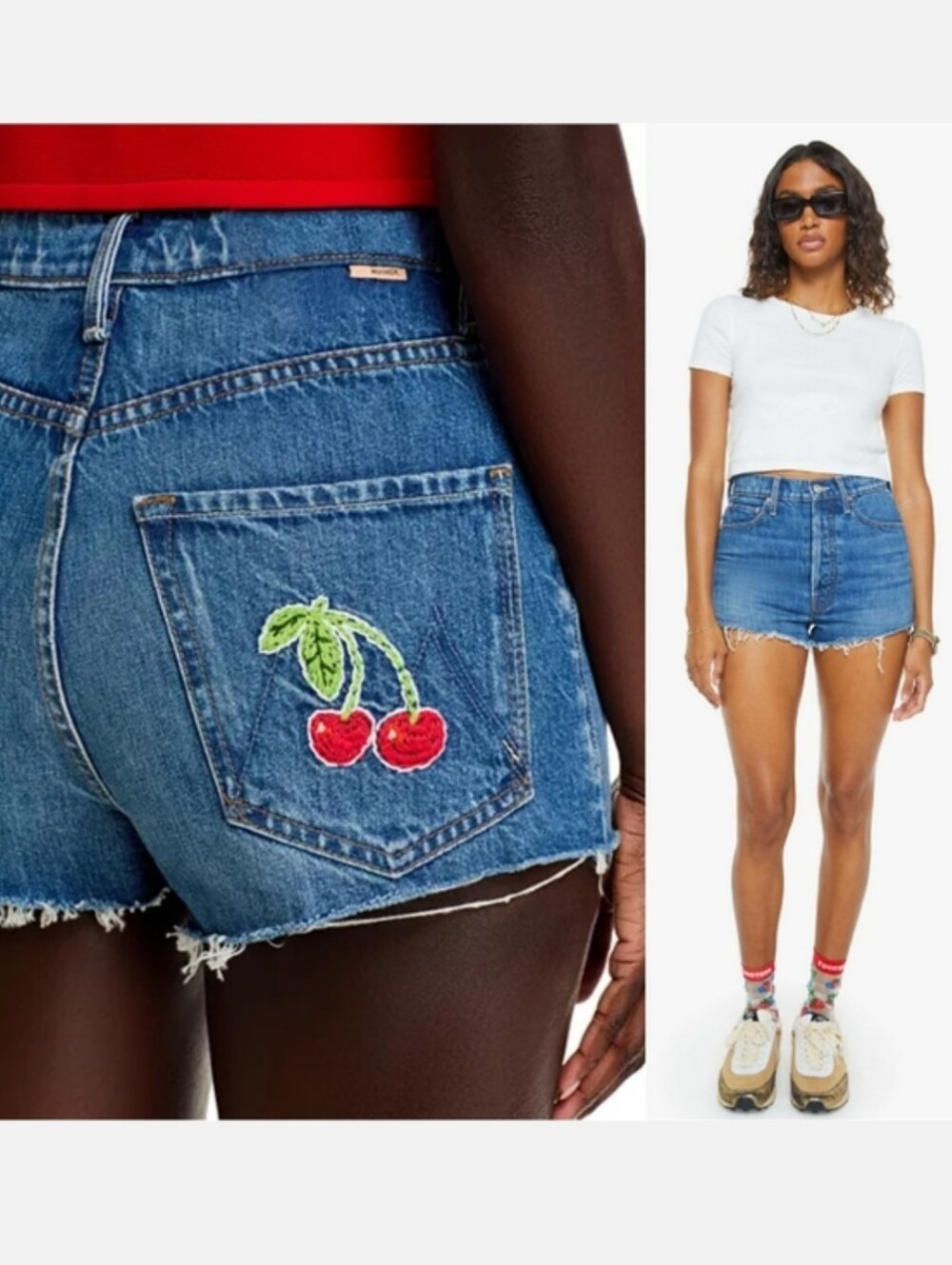 NWT MOTHER The Tune Up Fray Cherry Shorts - Picture 3 of 8